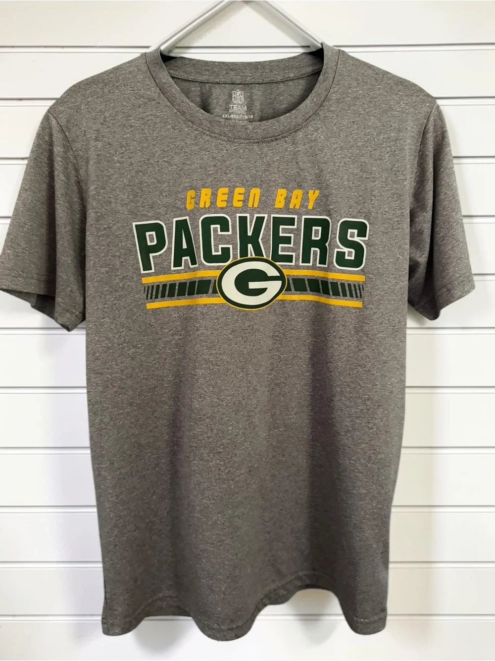 NFL Team Apparel Green Bay Packers Tee Youth XXL 18 Gray Graphic T-Shirt